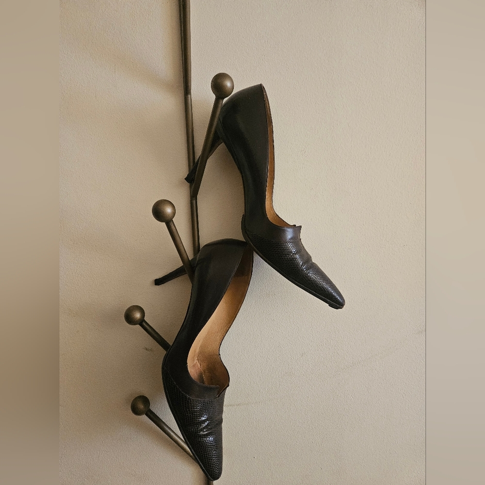 Manolo Blahnik Vintage Brown Pumps in Leather and Snakeskin, Size 41